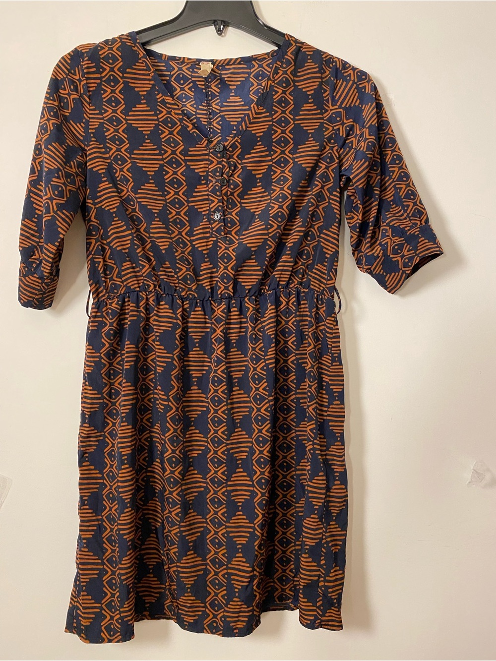 Women's Navy and Rust Patterned Casual Dress